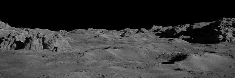 moon surface, lunar landscape (3d space illustration banner)