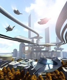 aerial view of futuristic city