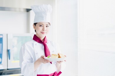 asian female pastry chef concept. patisserie.