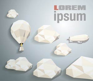 low poly hot air balloon  in the sky with clouds. vector illustration
