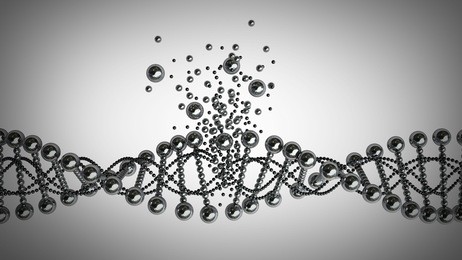 brocken dna chain model of twisted chrome metal high resolution 3d render 