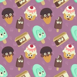 kawaii ice cream seamless pattern