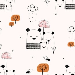 autumn forest seamless pattern with cute animals. hand drawn vector illustration