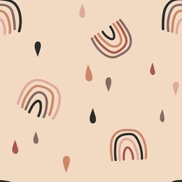 abstract rainbows hand drawn seamless pattern. colorful uneven geometric shapes doodle drawing. rain drops background. gender neutral nursery backdrop. decorative textile, wallpaper, wrapping paper