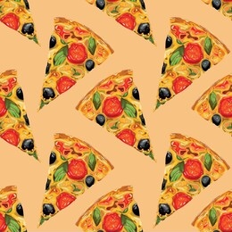 seamless pattern with pizza. italian traditional food. wallpaper, print, wrapping paper, packaging, banner, poster, promotional material. vector illustration.