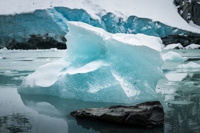 small icebergs from melting glaciers at wedgemount glacier, whistler canada