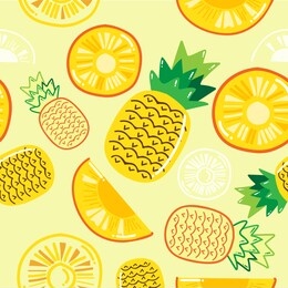hand drawn pineapple seamless pattern isolated on yellow pastel background. vector illustation.