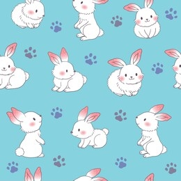 seamless vector illustration of rabbit and footprint combination
