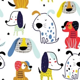 seamless pattern with funny dogs. creative childish texture in scandinavian style. great for fabric, textile vector illustration