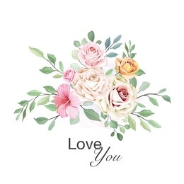 beautiful bouquet floral  and leaves template