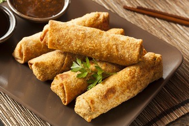 homemade chinese vegetable eggrolls with soy sauce