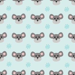 seamless pattern with kawaii mouse and snowflake. vector illustration.