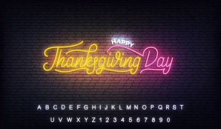 thanksgiving day neon. lettering template for thanksgiving day celebration