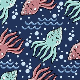 vector seamless pattern. sea, sea animals and fish. ideal for textile, paper and souvenir products.