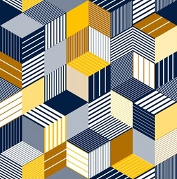 geometric 3d seamless pattern with lined cubes, stripy boxes blocks vector background, architecture and construction, wallpaper design.