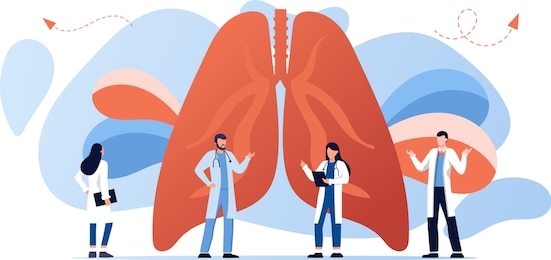 lung inspection concept. pulmonology of human vector illustration for website, app, banner. . fibrosis, tuberculosis, pneumonia, cancer, lung diagnosis doctors treat, scan lungs. 
