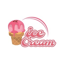logo ice cream. italian ice cream emblem. ice cream in a waffle cone with letters in a circle.