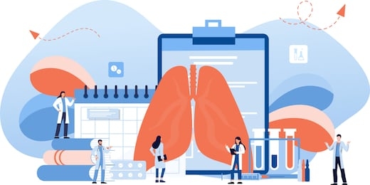lung inspection concept. pulmonology of human vector illustration for website, app, banner. . fibrosis, tuberculosis, pneumonia, cancer, lung diagnosis doctors treat, scan lungs. 