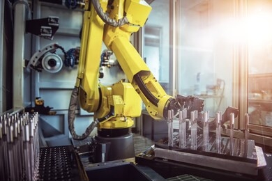 robotic arm production lines modern industrial technology. automated production cell.