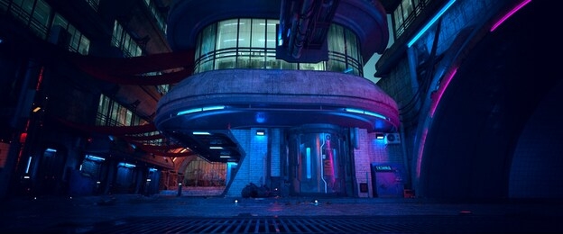 neon night in a futuristic city. photorealistic 3d illustration. wallpaper in a cyberpunk style. unk. empty street with neon lights. beautiful night cityscape. grunge urban landscape.