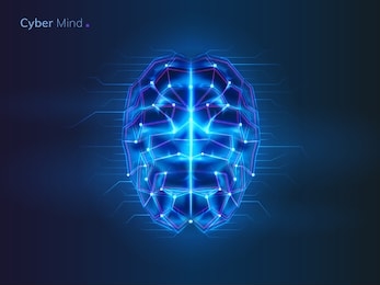 glowing brain with connection lines. neural network or machine learning background. ai or artificial intelligence, cyber mind logo. bionic human cyberbrain. future technology concept. robot thinks