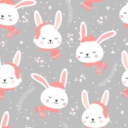 christmas seamless pattern with bunny background, winter pattern with white rabbit, wrapping paper, pattern fills, winter greetings, web page background, christmas and new year greeting cards