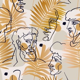 modern continuous one line art in cubism style with ancient greek gods statue, geometric shapes. hand drawn geometrical portraits illustration for fashion design, printing, textile. vector concept art