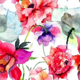seamless pattern with beautiful peony flowers, watercolor painting 