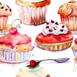 seamless pattern with cake, watercolor illustration 