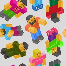 seamless pattern with cute people created by joining cubes.