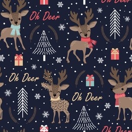 christmas seamless pattern with reindeer background, winter pattern with deer, wrapping paper, pattern fills, winter greetings, web page background, christmas and new year greeting cards