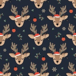 christmas seamless pattern with reindeer background, winter pattern with deer and decoration lights, wrapping paper, pattern fills, winter greetings, web page background, christmas and new year