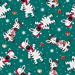 christmas seamless pattern with zebra background, winter pattern with happy zebra, wrapping paper, pattern fills, winter greetings, web page background, christmas and new year greeting cards