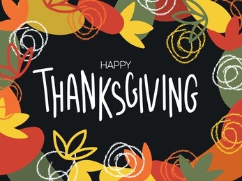 hand drawn thanksgiving typography poster. celebration quote "happy thanksgiving" on blackboard background for print, postcard, icon, badge.vector illustration. vintage style calligraphy and lettering