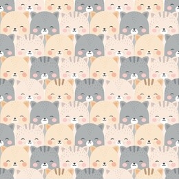 cats with cute kitty paw seamless pattern, doodle cat animals background, kitten vector illustration