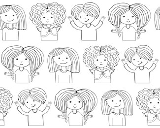 seamless pattern funny girls smiling. continuous line, drawing of cute girl. art line illustration. sketch for your design. female character in the vector. hand drawn female avatar. black and white