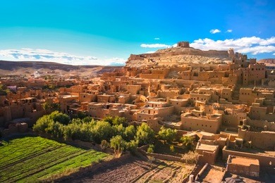 ait benhaddou,fortified city, kasbah or ksar, along the former caravan route between sahara and marrakech in present day morocco. it is situated in souss massa draa on a hill along the ounila river.