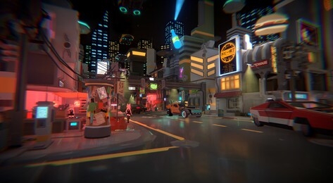illustration of cyberpunk city in 3d
