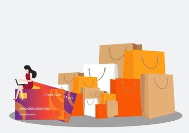 woman holding a credit card. woman making online payment with credit card. vector, illustration