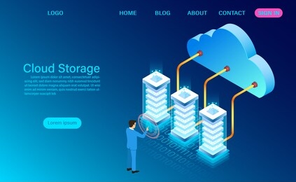 cloud storage technology and networking concept. online computing technology. big data flow processing concept, vector illustration