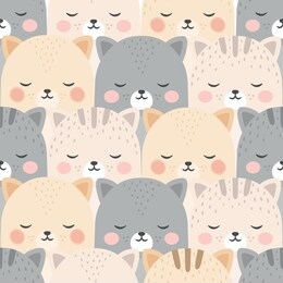 cats with cute kitty paw seamless pattern, doodle cat animals background, kitten vector illustration