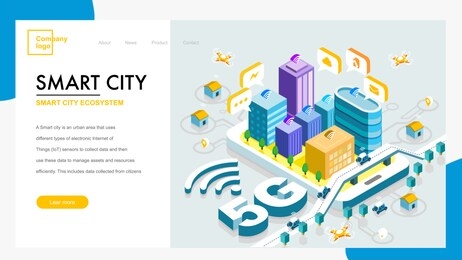 5g smart city future abstract or metropolis.intelligent building automation system business concept.isometric space with connected dots and lines.vector stock illustration