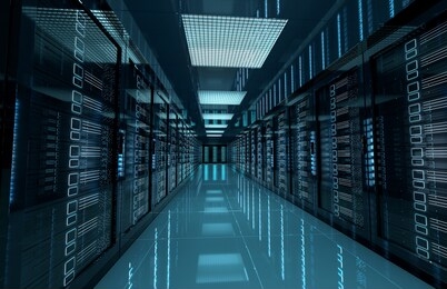 dark servers data center room with computers and storage systems 3d rendering