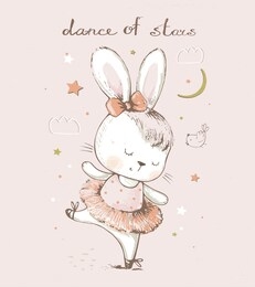 cute  cartoon baby bunny,hare  ballerina. hand drawn vector illustration. can be used for baby t-shirt print, fashion print design, kids wear, baby shower celebration greeting and invitation card.