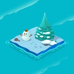 isometric ice island with sea pattern. vector cartoon illustration for computer games.