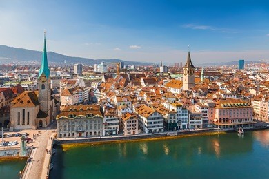 downtown of zurich at sunny day