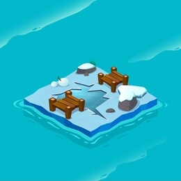 isometric ice island with sea pattern. vector cartoon illustration for computer games.