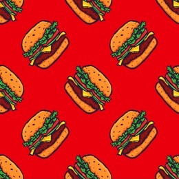 hand drawn burger seamless pattern background. vector illustration