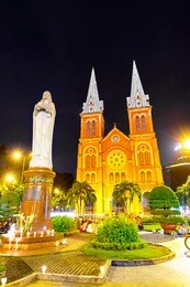 saigon notre-dame basilica in ho chi minh city, vietnam at night. it was constructed between 1863 and 1880.
