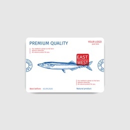 packaging for seafood. label for boxing natural products. mackerel fish.